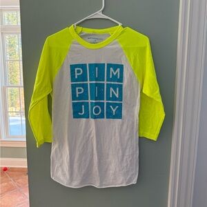Pimpin Joy Neon Yellow and White Graphic Raglan Shirt
